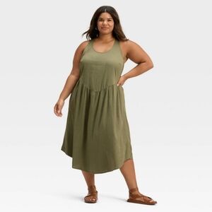 NWT Olive Green Drop Waist A-line Midi Dress Size 1X